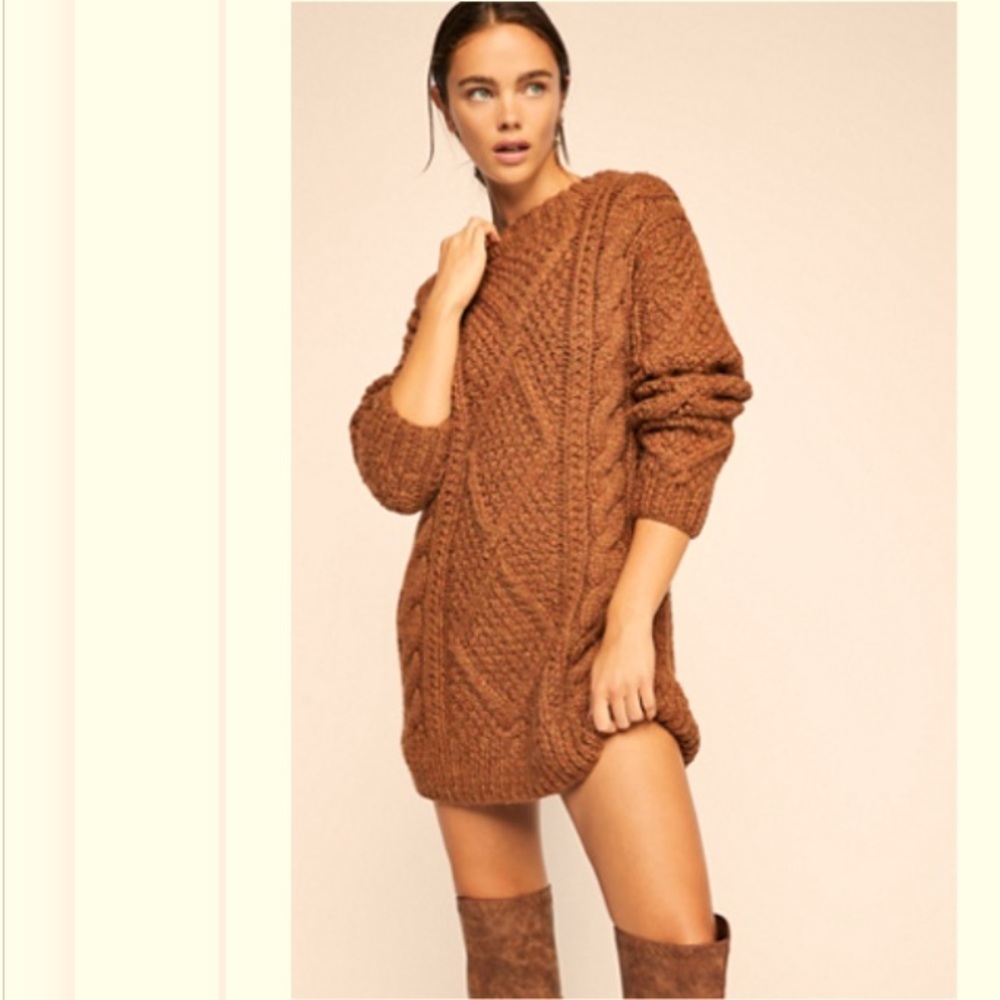 Free People Brown Cable Knit Sweater M/L Alpaca